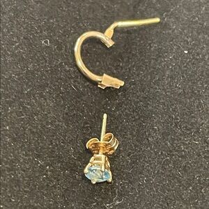 14k gold earrings Elegant Gold and Blue Stone Earrings